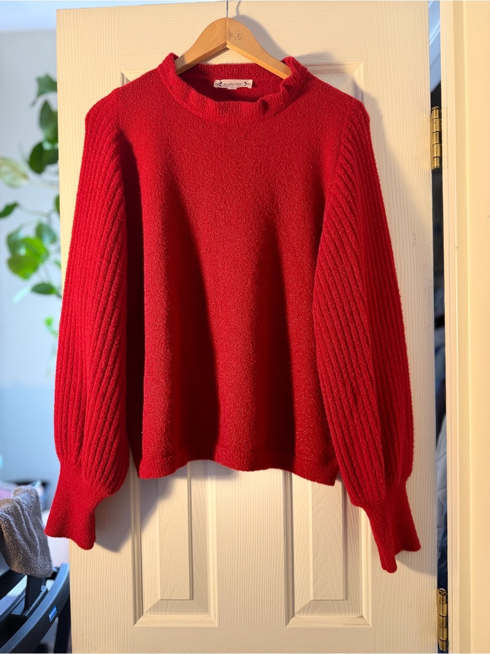 Nanette Lepore Red Balloon Sleeve Sweater Sz XL